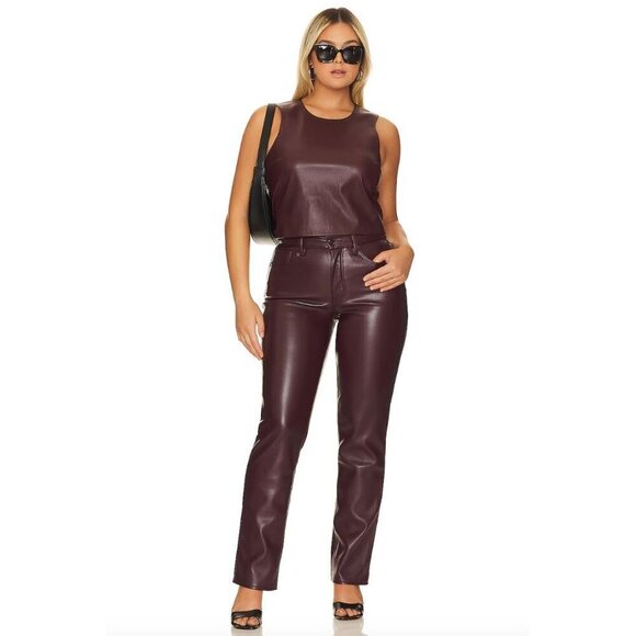 Good American Good Icon Faux Leather Pants Malbec Womens Size 15 - Picture 1 of 9
